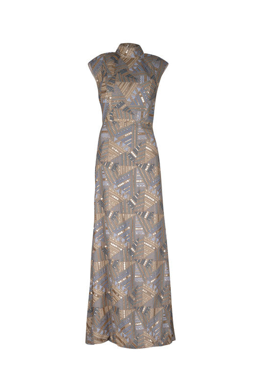 Gold Geometric Embroidery Pattern Long Dress