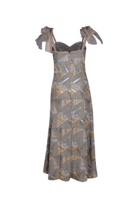 Gold Geometric Embroidery Pattern Midi Dress