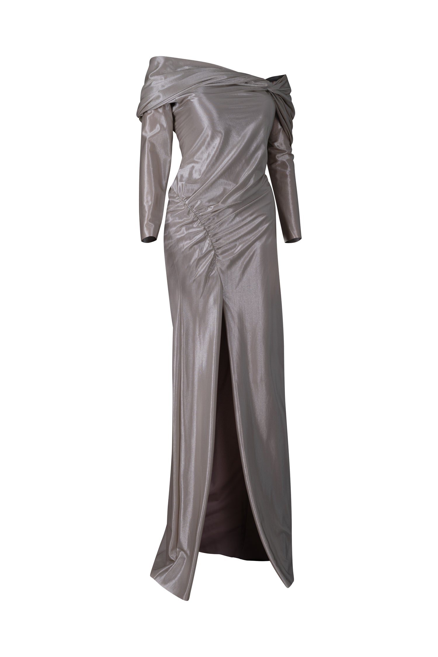 Champagne Off the Shoulder Ruched Dress