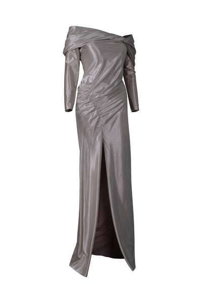 Champagne Off the Shoulder Ruched Dress