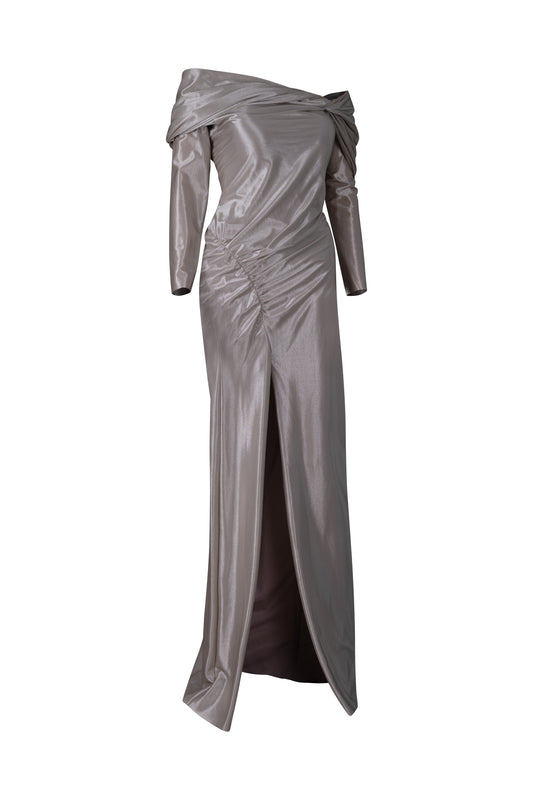 Champagne Off the Shoulder Ruched Dress