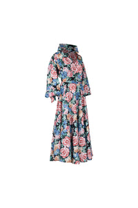 Floral Strapless Gown with Layered Ruffles