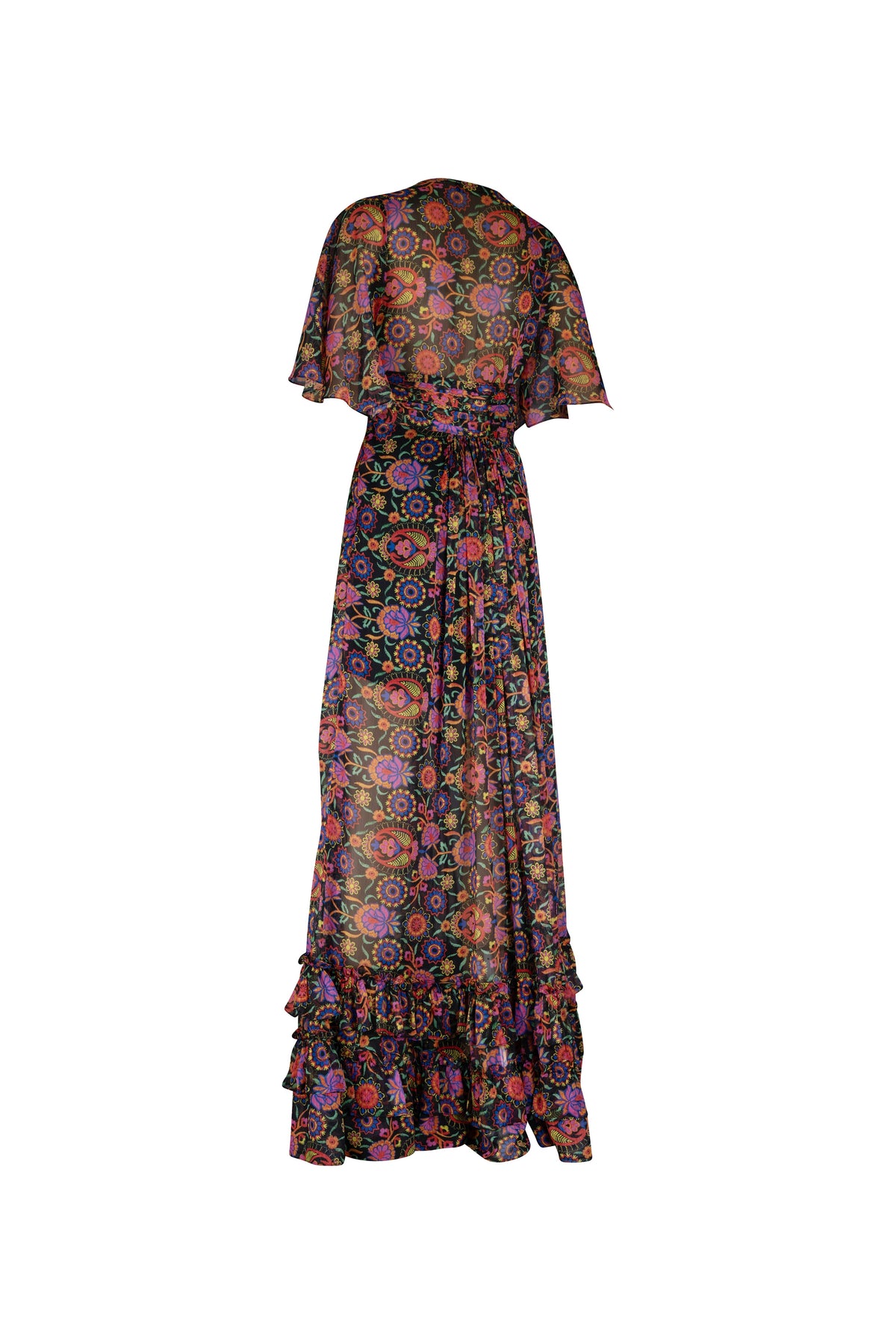 Multi-Color Floral Three-Quarter Sleeve Ruffled Dress