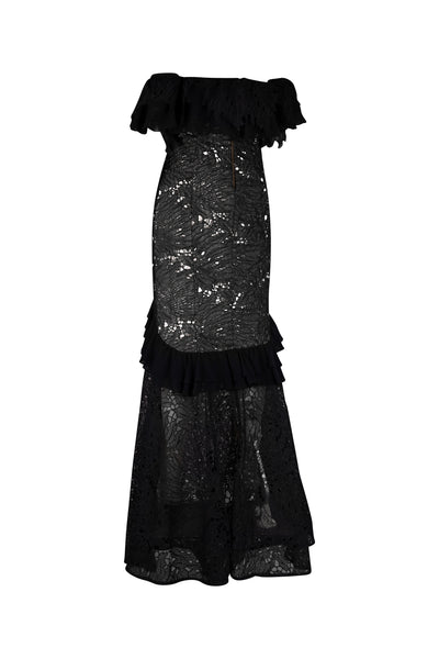 Black Lace Off the Shoulder Long Dress