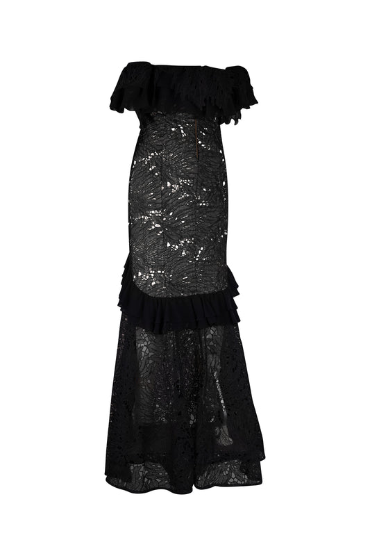 Black Lace Off the Shoulder Long Dress