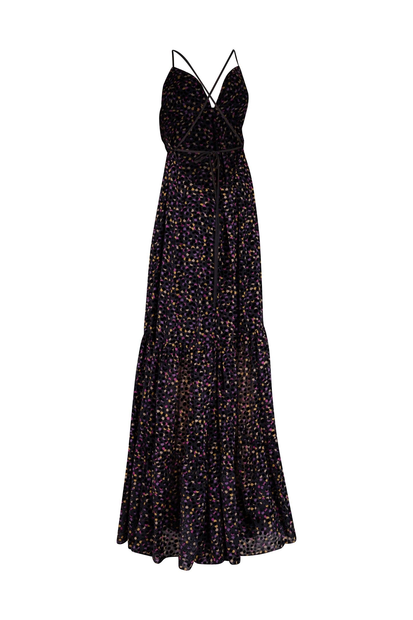 Multi-Color Black Velvet Sleeveless Long Dress