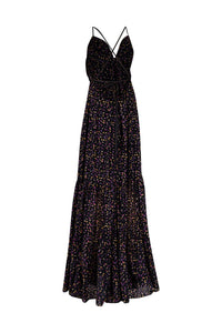 Multi-Color Black Velvet Sleeveless Long Dress
