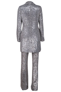 Silver Sequin Tuxedo Jacket with Bell Bottom Pants