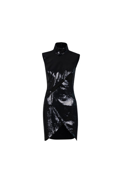 Black Halter Sequin Mini Dress