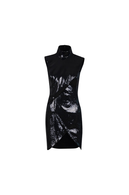 Black Halter Sequin Mini Dress