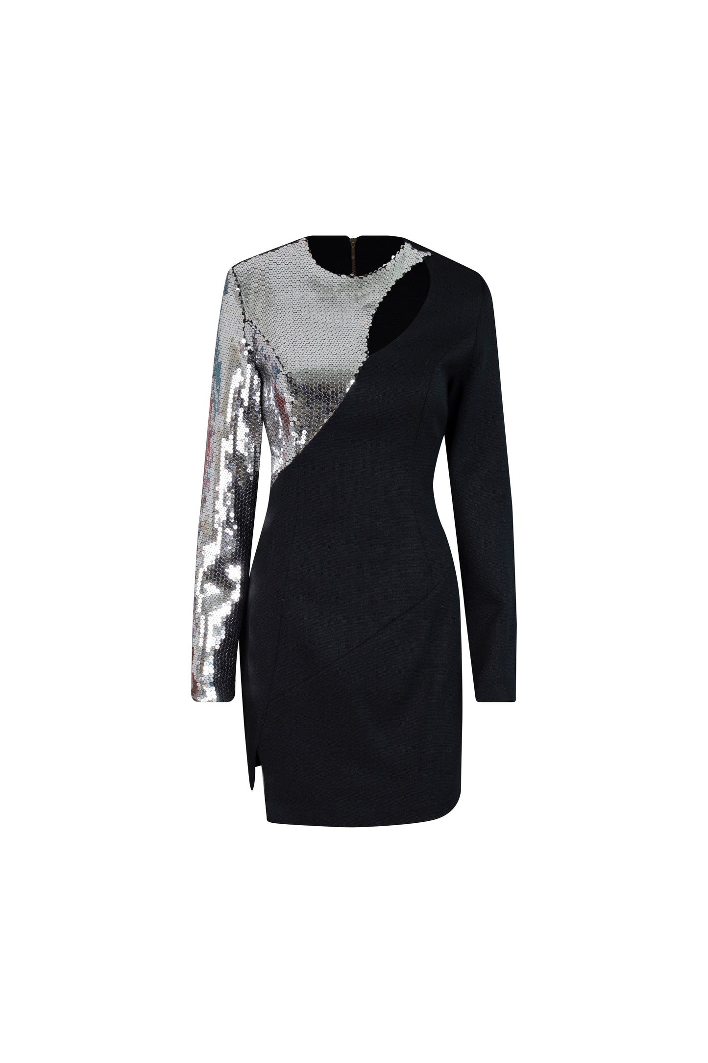 Black One Sided Silver Sequin Short Dress