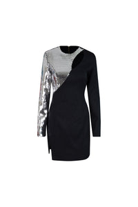 Black One Sided Silver Sequin Short Dress