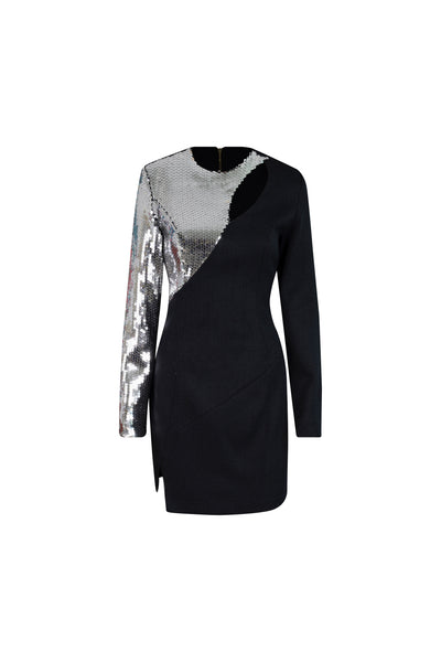 Black One Sided Silver Sequin Short Dress