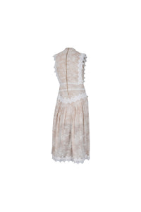 Beige Ruffle Lace Sleeveless Midi Dress