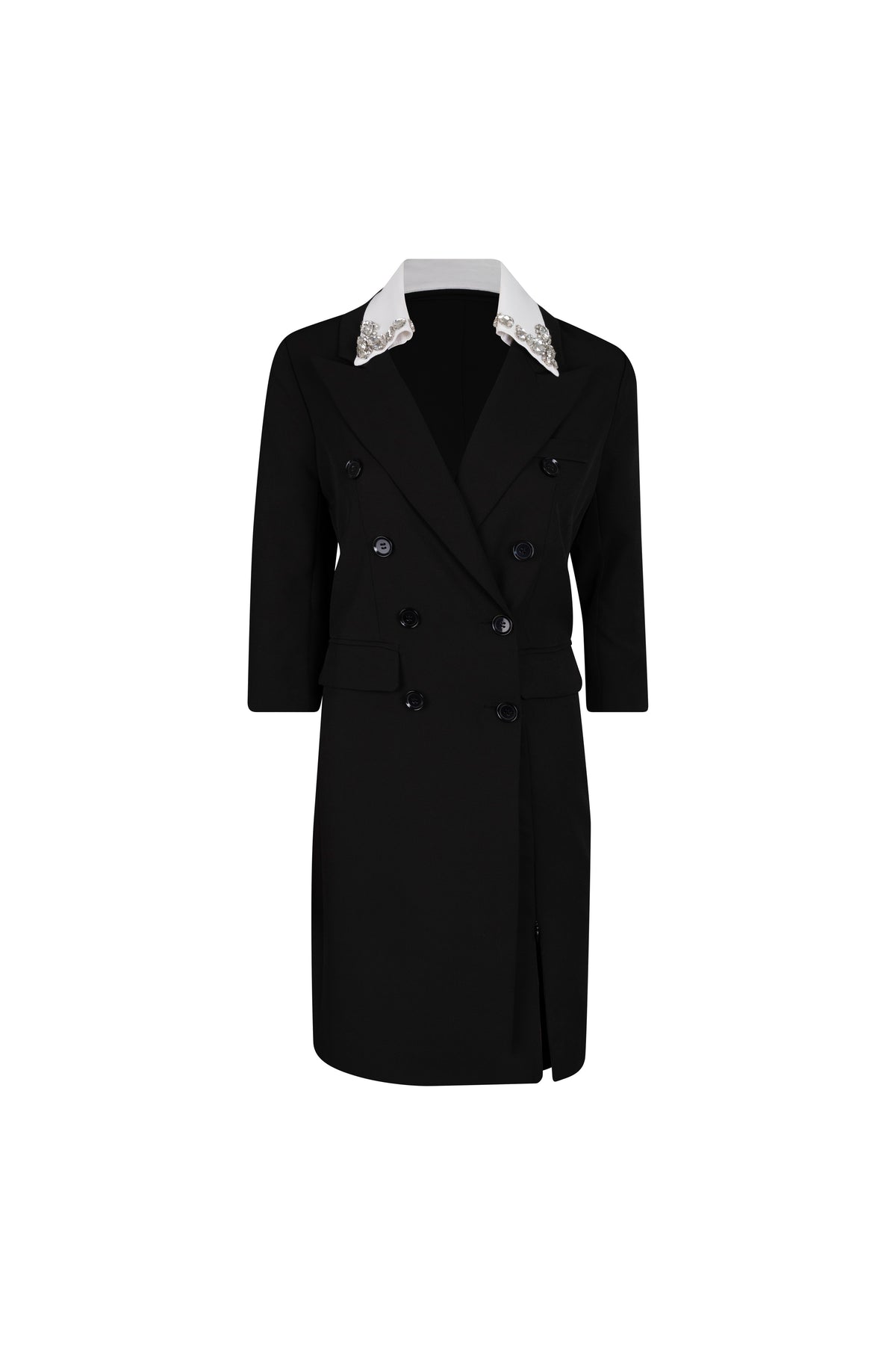 Black and White Tuxedo Dress with Embellished Collar