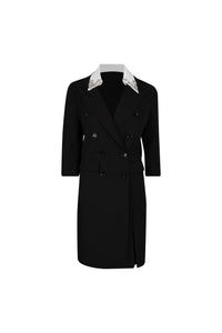 Black and White Tuxedo Dress with Embellished Collar