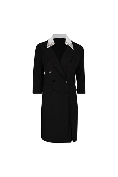 Black and White Tuxedo Dress with Embellished Collar