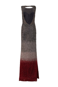 Silver and Red Hand Beaded Gown