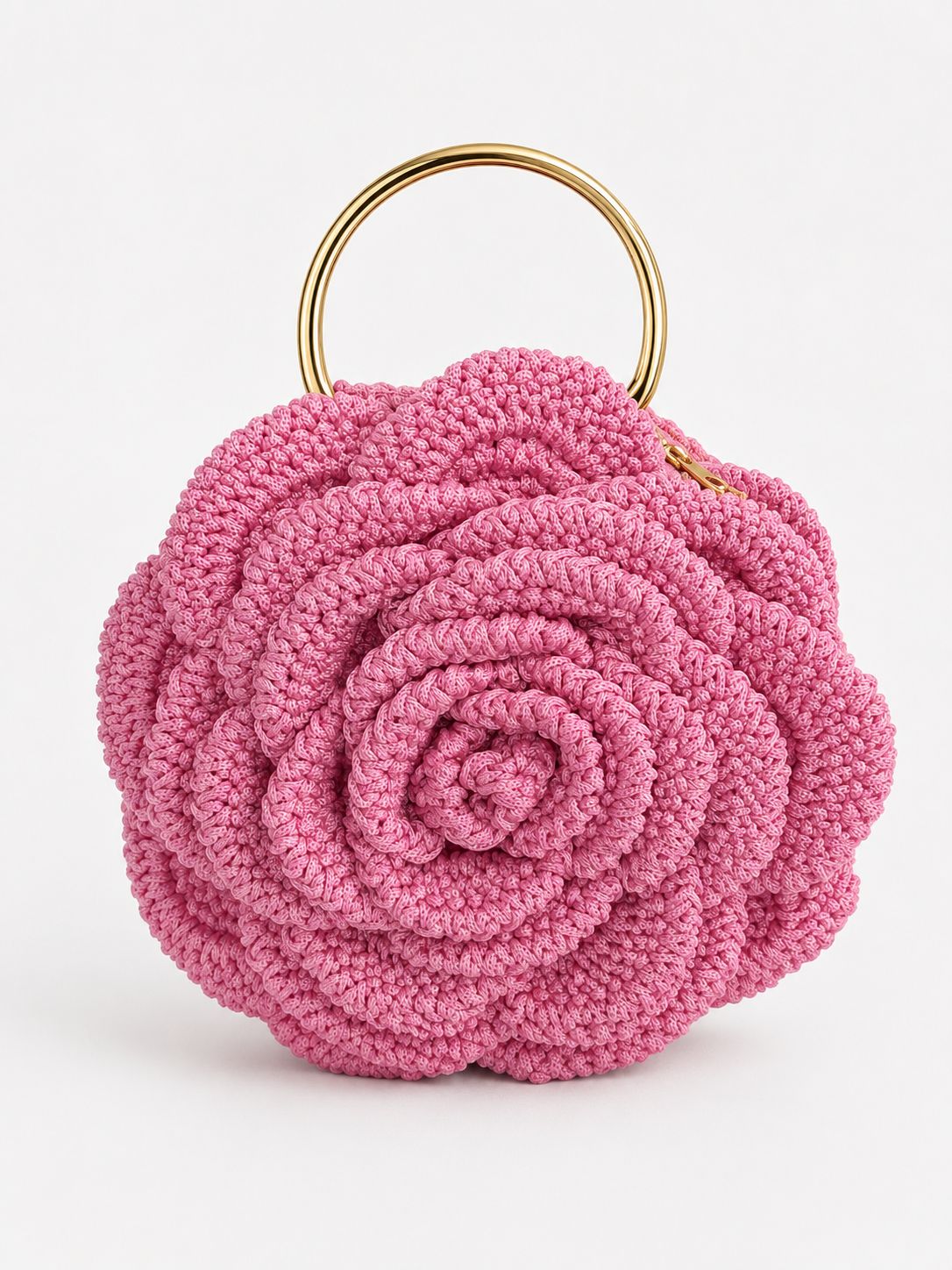 Pink crochet flower crochet hand bag
