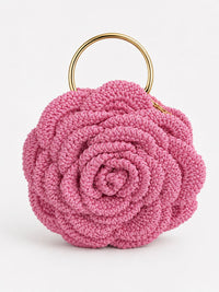 Pink crochet flower crochet hand bag