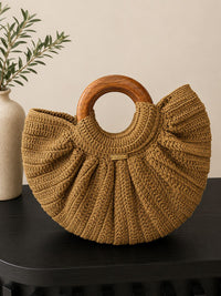 Golden Camel Palm Beach Crochet Bag with wood handle
