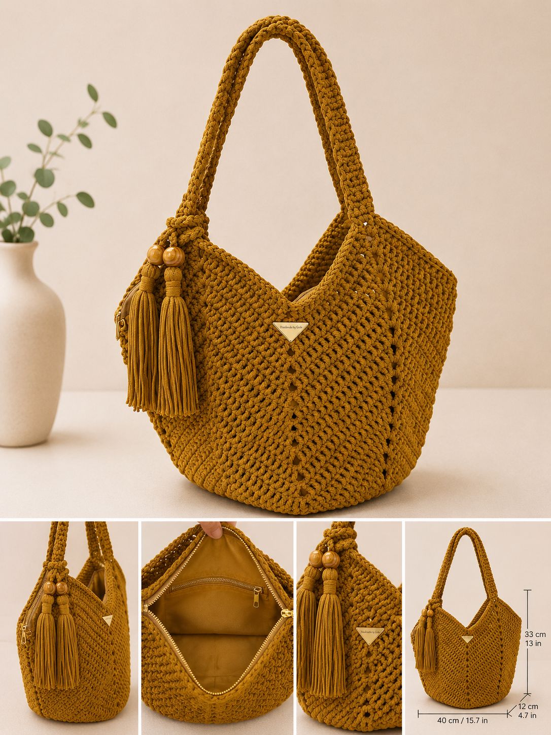 Mustard Gold extra large crochet beach bag
