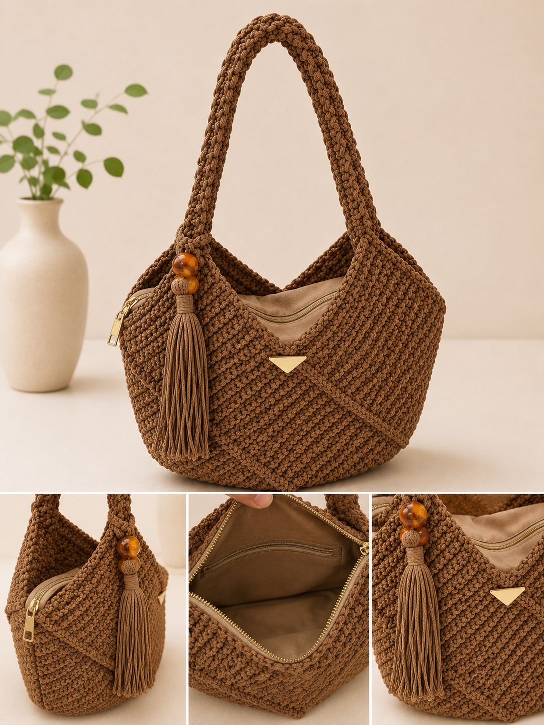Dune mocha crochet bag