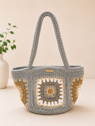 Earth tones Mandala gray beach bag