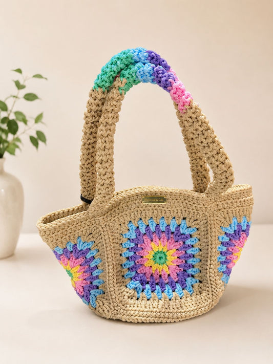 Pastel Rainbow Beach Crochet Bag