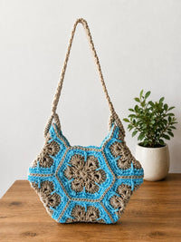 Sand Caribbean Blue Hexagon Crochet Shoulder Bag