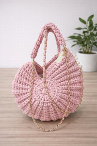 Pink Shell crochet bag with chain cross body
