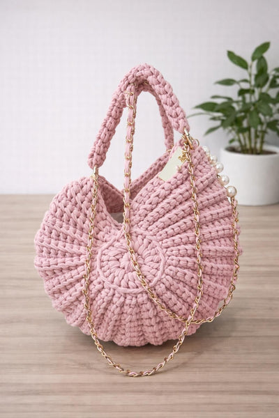 Pink Shell crochet bag with chain cross body