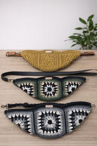 Cross body crochet fanny pack  with adjustable leather strap