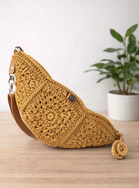 Cross body crochet fanny pack  with adjustable leather strap