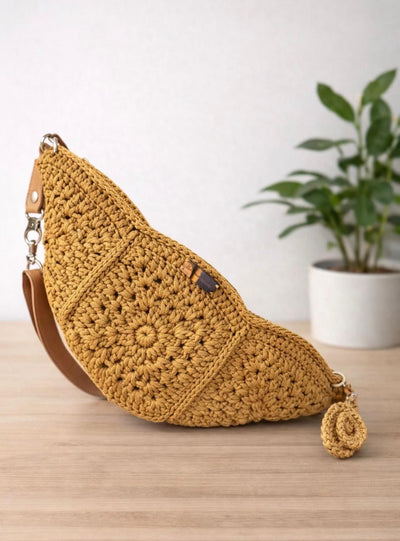 Cross body crochet fanny pack  with adjustable leather strap