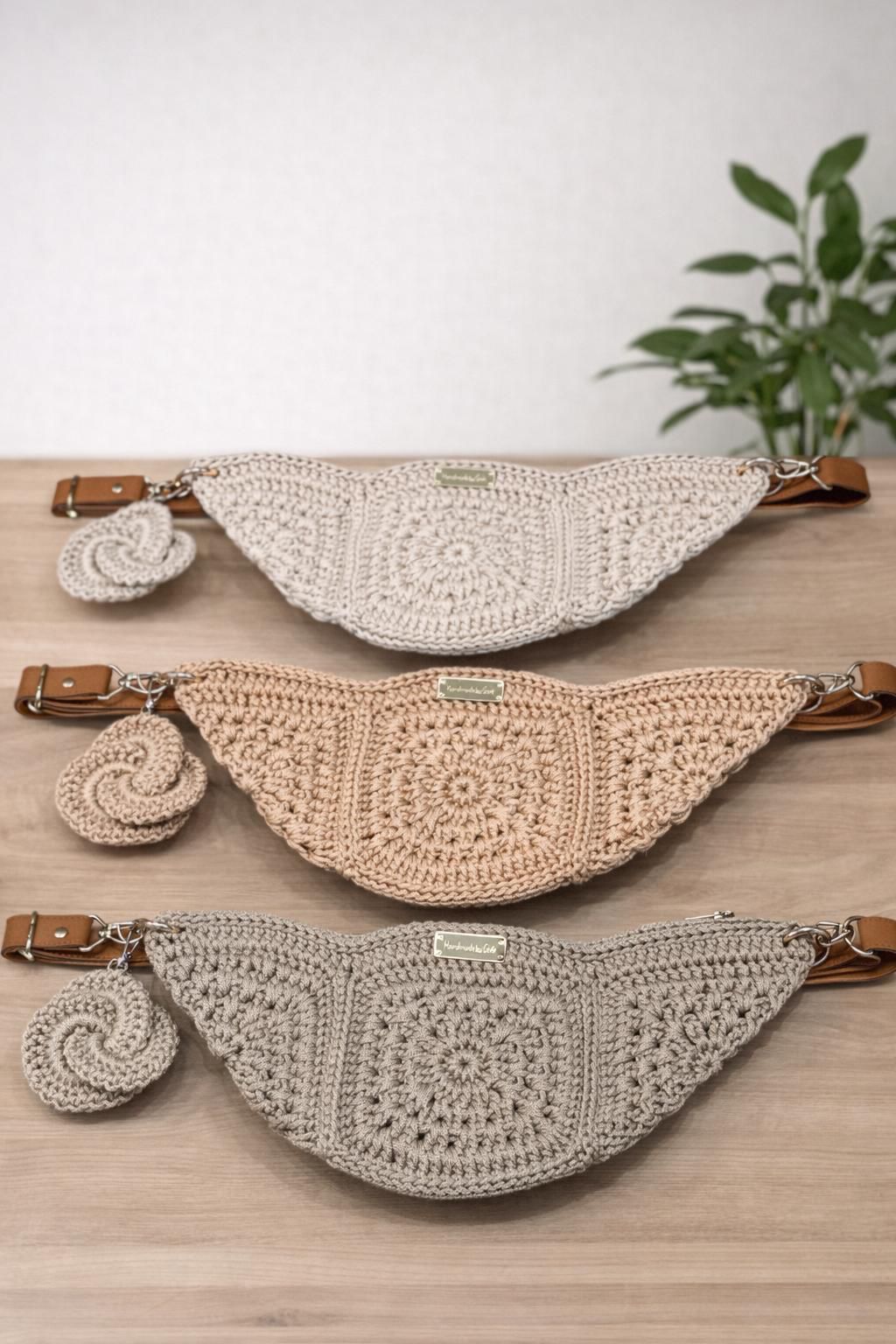 Cross body crochet fanny pack  with adjustable leather strap