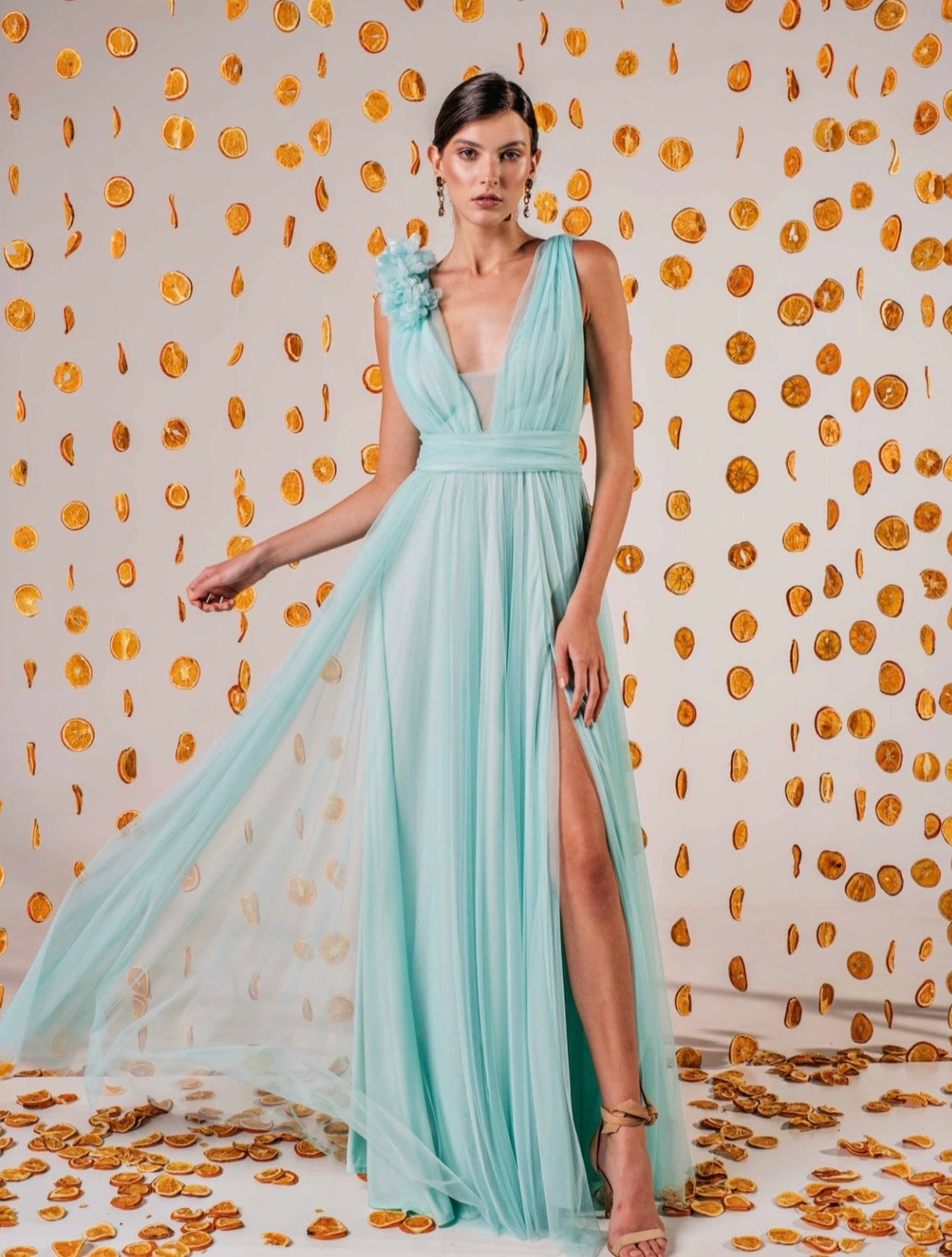 Aqua Blue Tulle Gown