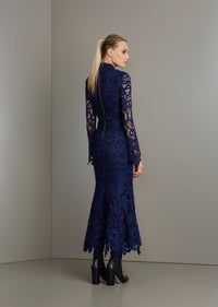 Navy Blue Long Sleeve Lace Dress
