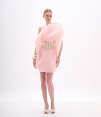 Blush Strapless Mini with Pearl Waist Applique and Sculptural Couture Mini Dress