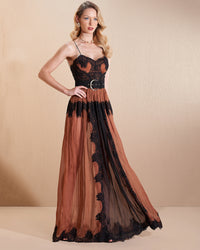 Burnt Orange Chiffon Lace Dress