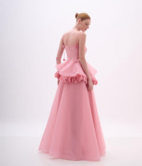 Dusty Pink Sleeveless Crepe and Organza Gown with Flower Applique Back Tassel Rosettes