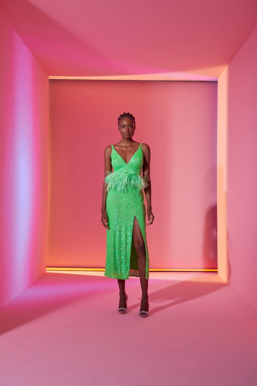 Two Piece Sequin Lime Green Set