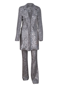 Silver Sequin Tuxedo Jacket with Bell Bottom Pants
