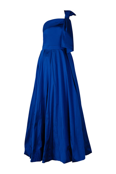 Navy Blue One Shoulder Taffeta Ball Gown