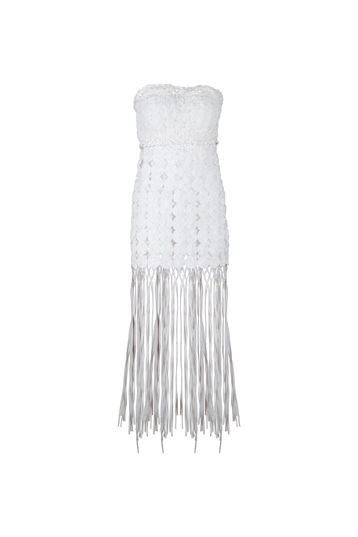 White Strapless Fuxico Fringe Dress