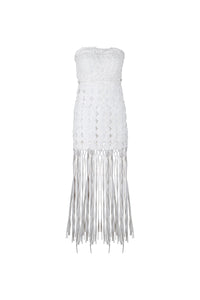 White Strapless Fuxico Fringe Dress