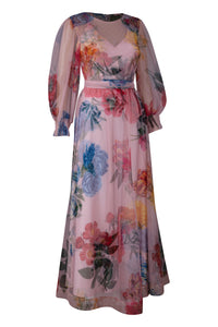 Pink Multi-Color Floral Tulle Midi Dress