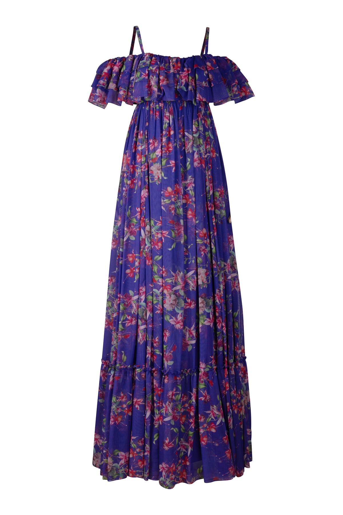 Off the Shoulder Purple Floral Chiffon Dress
