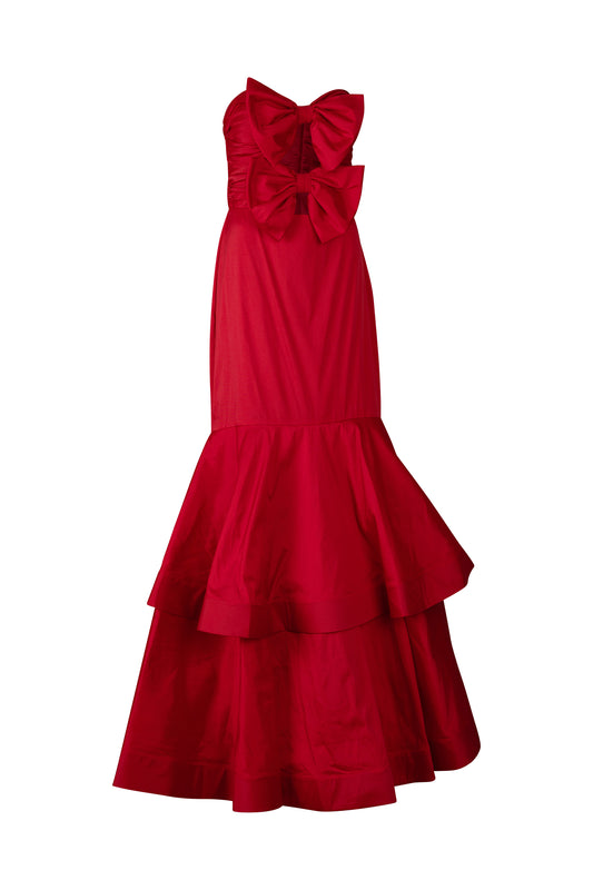 Red Strapless Front Bow Taffeta Gown
