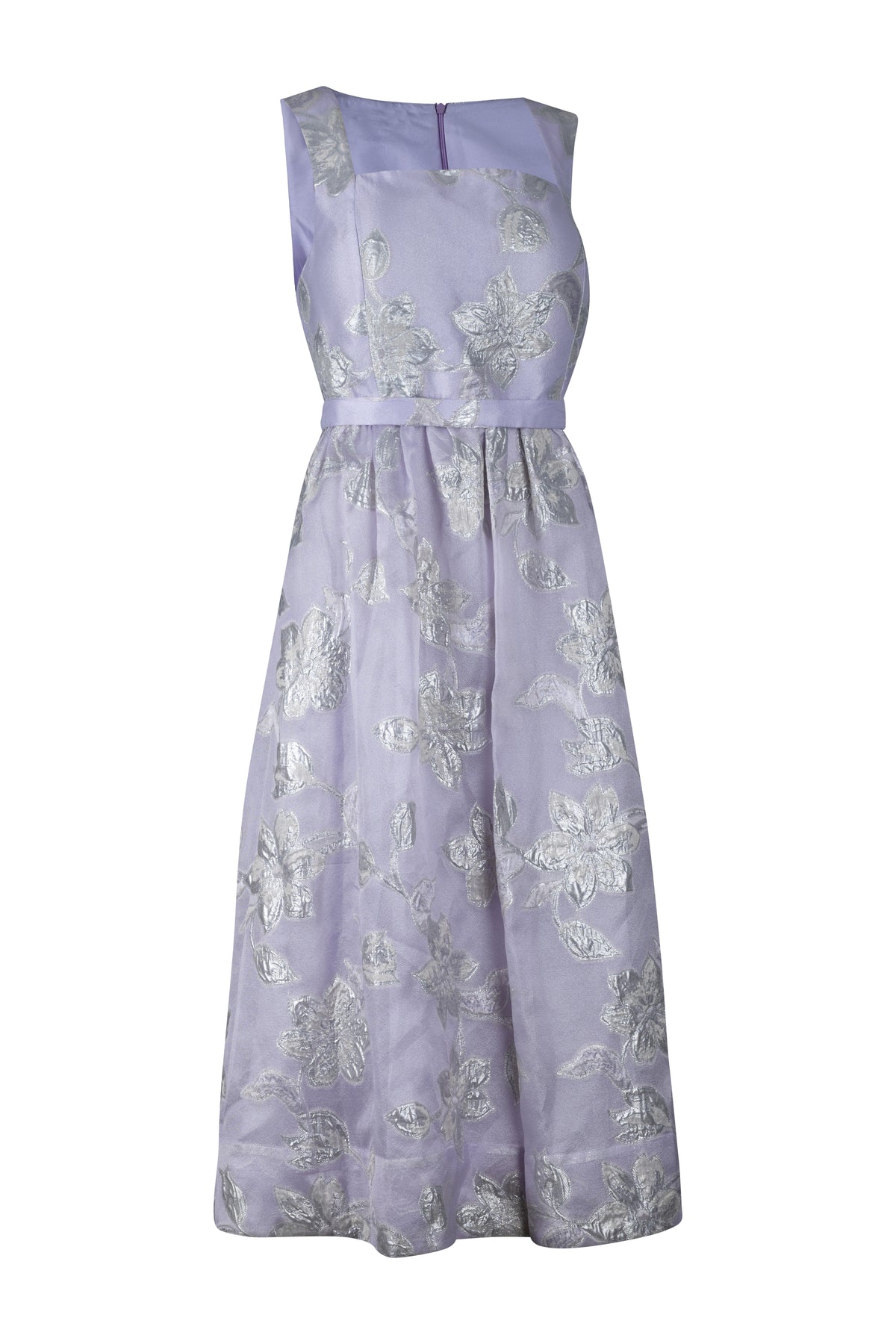 Lavender and Silver Brocade Midi Dress
